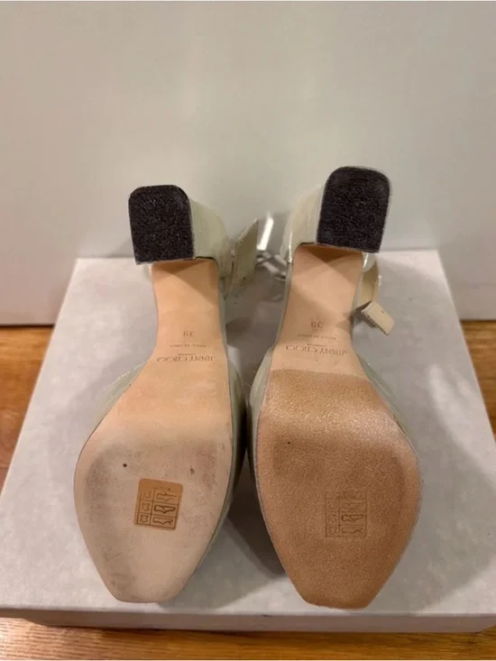 Jimmy Choo Socorie 120MM Shimmer Peep-Toe Platforms with Pearl Accent - Picture 4 of 5